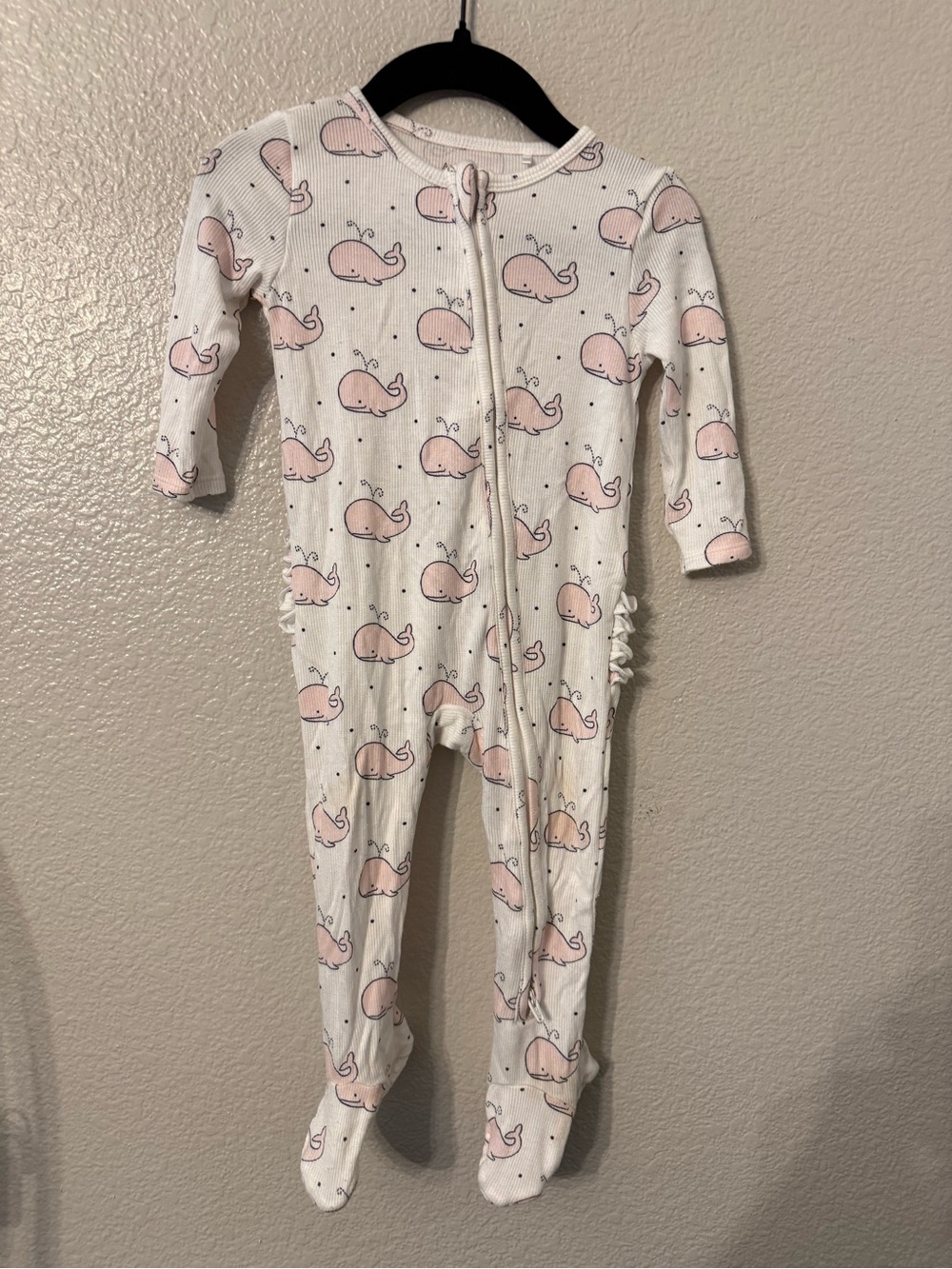 Angel Dear White Footed One-Piece with Pink Whale Pattern